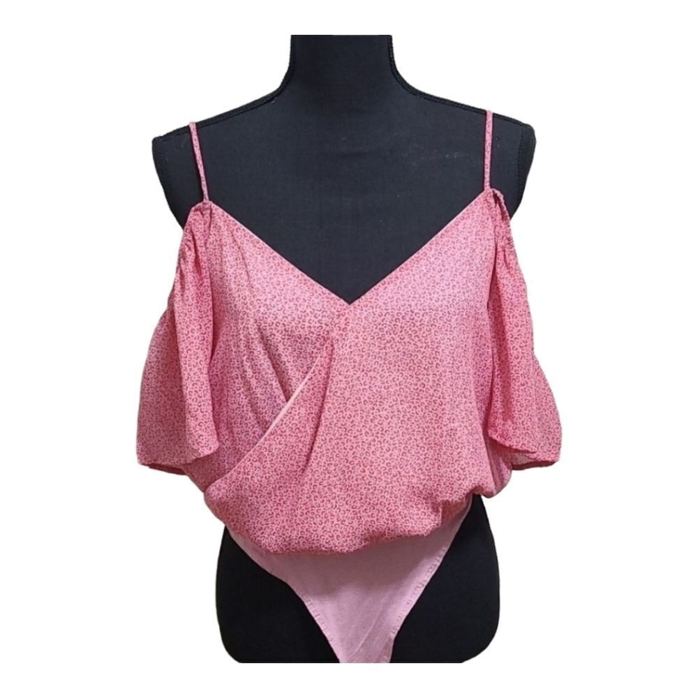 Peach Love California Pink Cold-Shoulder V-Neck Bodysuit